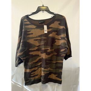 womens army camo pattern sweater shirt 3/4 sleeve